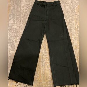 Zara Wide Leg Jeans Women Sz 4 Black High Rise Frayed Hem